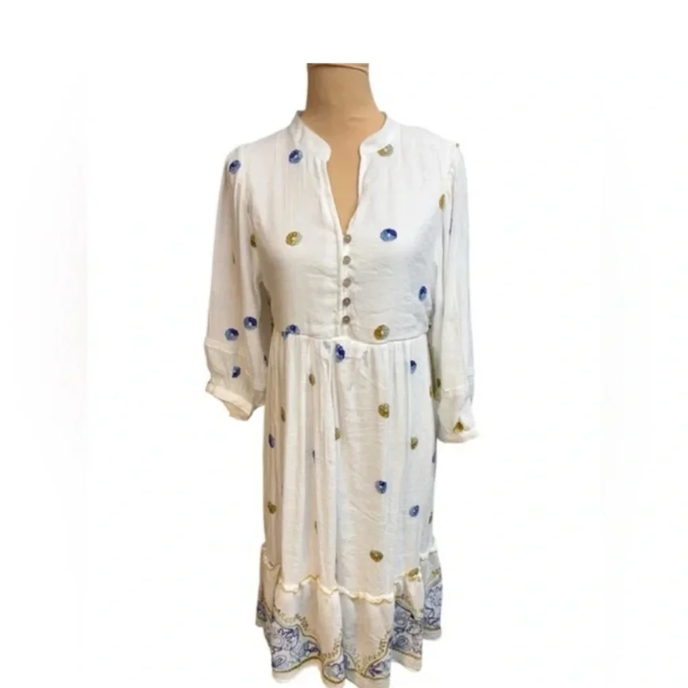Figueroa & Flower Women's Elbow Sleeve Embroidered Midi Dress White Boho, Chic L - Picture 4 of 14